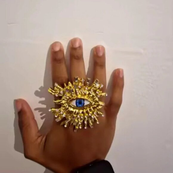 Surrealism Blue Eyes Baroque Eyes Adjustable Ring - Picture 7 of 10